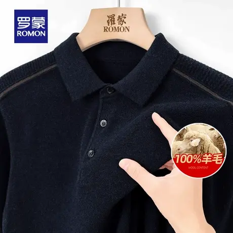 【100%绵羊毛】罗蒙商务翻领针织衫2025秋季新款保暖打底毛线衣男商品大图