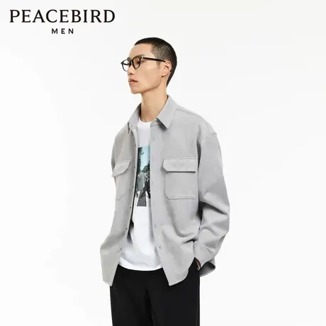 太平鸟男装 休闲衬衫外穿式老花仿麂皮长袖衬衣时尚舒适男士上衣图片