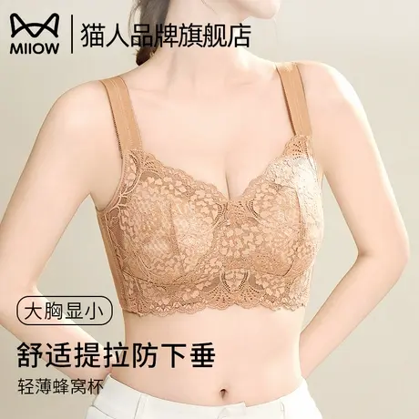 猫人内衣女大胸显小性感蕾丝提拉透气收副乳防下垂显瘦大码文胸罩商品大图