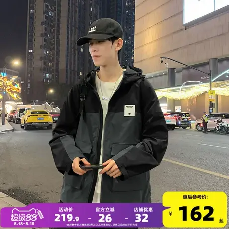 唐狮春季新款外套男拼接工装连帽户外休闲防风冲锋少年男上衣潮牌商品大图