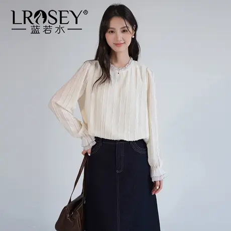 蓝若水大码女装法式蕾丝立领衬衫2025秋装新款气质淑女提花上衣YL商品大图