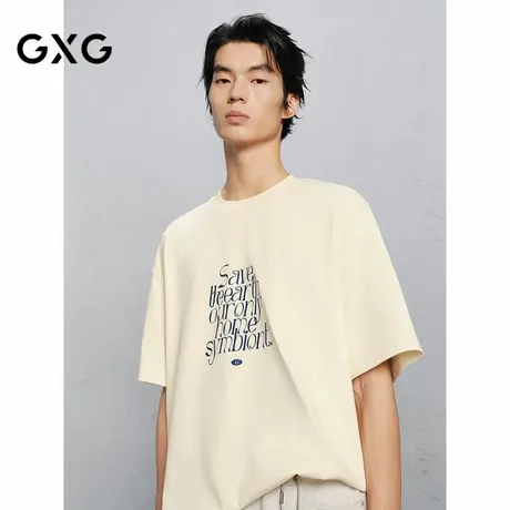 【X】GXG男装米白撞色宽松通勤短袖T恤24冬季G24X444142商品大图