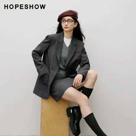 红袖2025秋季新款女装 老钱风一粒扣正肩翻驳领一手长西装外套商品大图