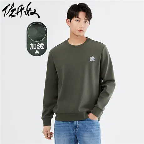 佐丹奴外套男装加绒针织绣章圆领套头卫衣 13023551商品大图