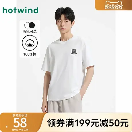 【晚心联名】热风男士白色短袖T恤2025年夏季新款后背印花短袖T恤商品大图