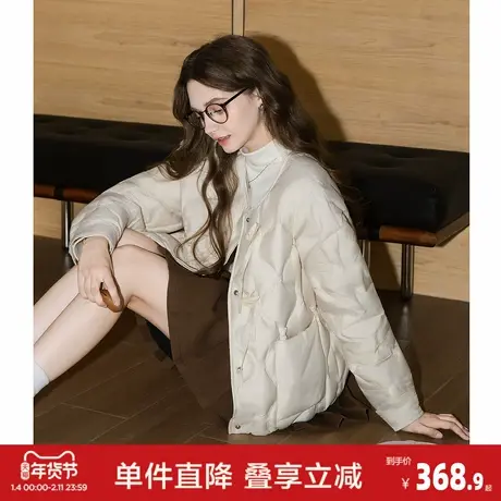 唐狮2026秋冬季短款羽绒服女轻薄款白色羽绒外套仿牛角扣设计感图片