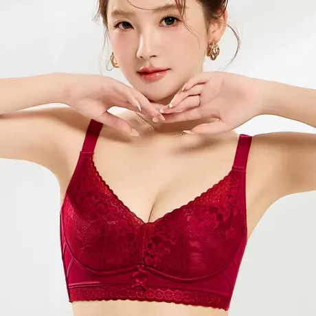 Oleno/奥丽侬新款性感蕾丝女文胸无钢圈10A级抗菌上托聚拢型内衣商品大图
