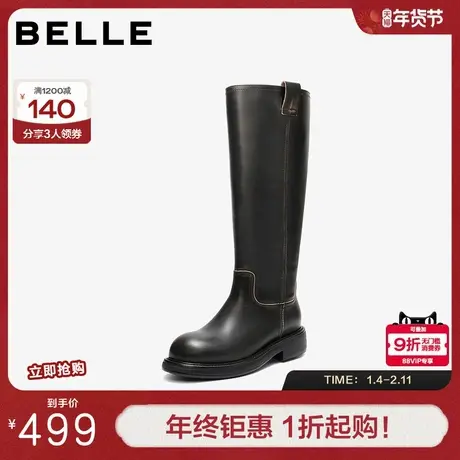 百丽女鞋复古真皮高长靴骑士靴女冬季新款厚底显瘦长筒靴F2U1DDG5图片