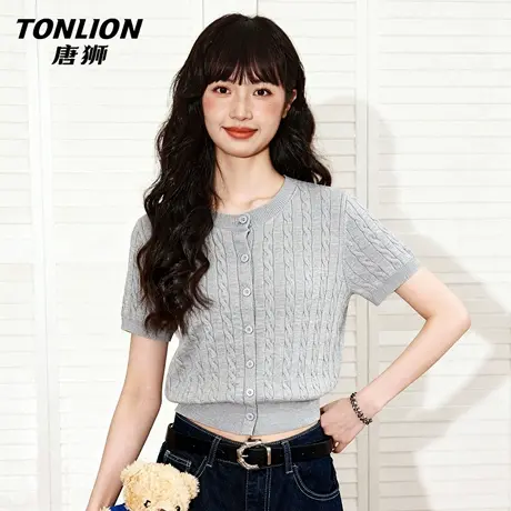 唐狮官方绞花针织短袖t恤女2026新春夏短款内搭打底衫外穿上衣VC图片