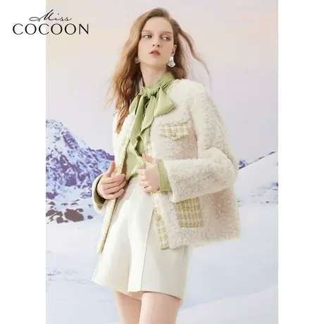 missCOCOON富家千金感撞色小香风2023冬装新款女法式拼接温柔皮草图片