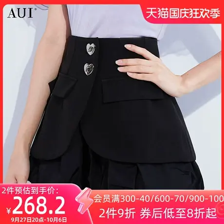 AUI黑色高腰阔腿短裤女2023夏新款设计感假两件显高通勤西装裤子商品大图