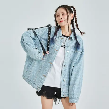 唐狮提花满印牛仔外套女春秋装新款百搭牛仔外套宽松上衣潮流图片