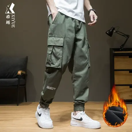 希越冬季加绒加厚工装裤男潮牌宽松加大胖子男士休闲纯棉束脚长裤商品大图