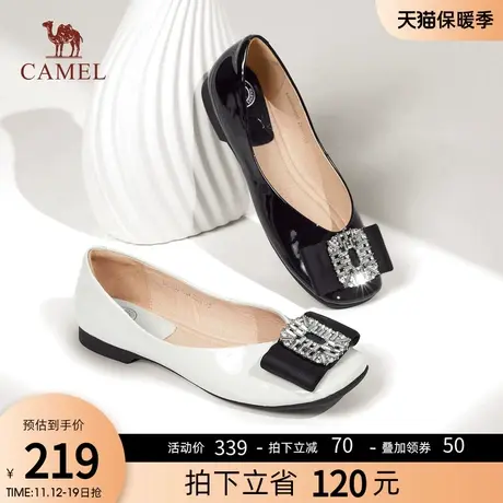 骆驼女鞋2023春季新款法式浪漫砖扣漆皮浅口单鞋舒适百搭通勤单鞋图片