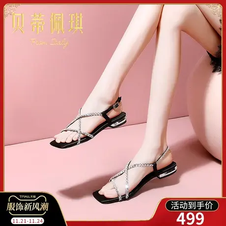 一字带凉鞋女2024年新款露趾一字式扣带低跟平跟鞋女春季时尚百搭商品大图