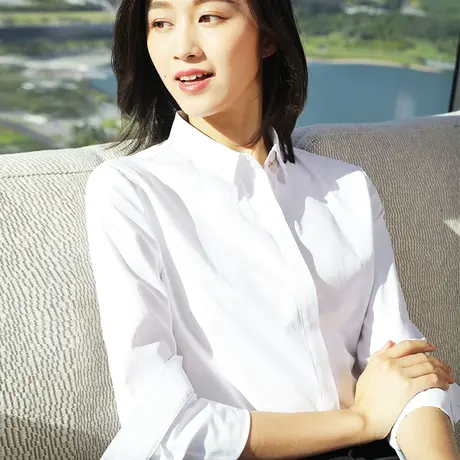 雀后衬衫女职业长袖2022秋季新款面试正装工作服上衣免烫白色衬衣商品大图