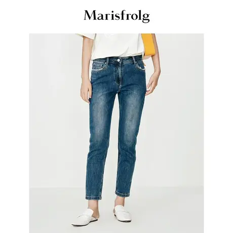 【商场同款】玛丝菲尔牛仔裤夏季新款蓝色水洗复古棉质牛仔裤商品大图