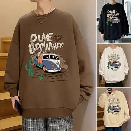 美式vintage卫衣男春秋季潮ins潮牌卡通宽松情侣外套圆领长袖上衣商品大图