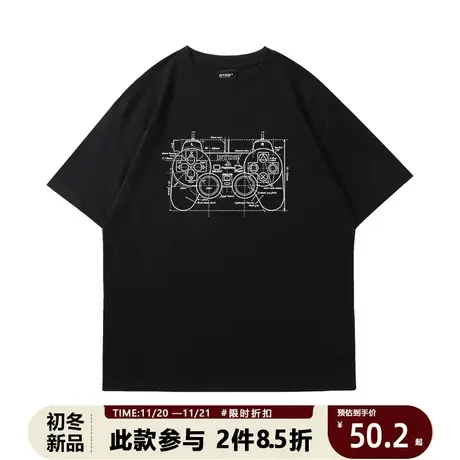 国潮短袖男ins趣味游戏机印花嘻哈t恤潮牌半截袖夏季纯棉体恤衫女图片