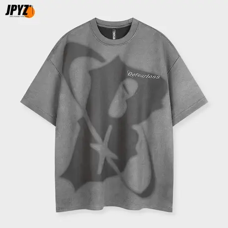 复古短袖t恤男款夏季纯棉麂皮绒男生上衣男装潮牌宽松男士体恤图片