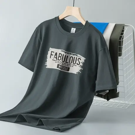 美式重磅纯棉短袖t恤男生夏季宽松圆领上衣服全棉半袖印花体恤衫商品大图