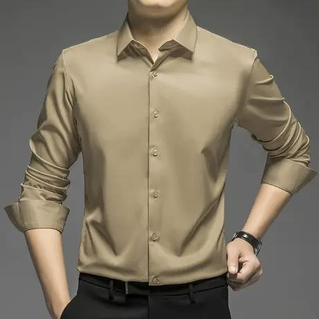 男士衬衫长袖春秋季薄款免烫抗皱休闲衬衣高级感商务正装纯色寸衫商品大图