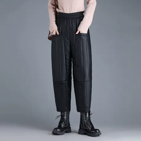 加厚哈伦裤女2023冬季新款松紧腰大码宽松加棉九分休闲裤保暖棉裤商品大图