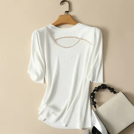 春夏2024年新款短袖冰丝针织打底衫女薄款内搭五分袖上衣短袖t恤图片