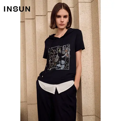 恩裳奥莱夏季撞色拼接流行绣花无龄化T恤商品大图