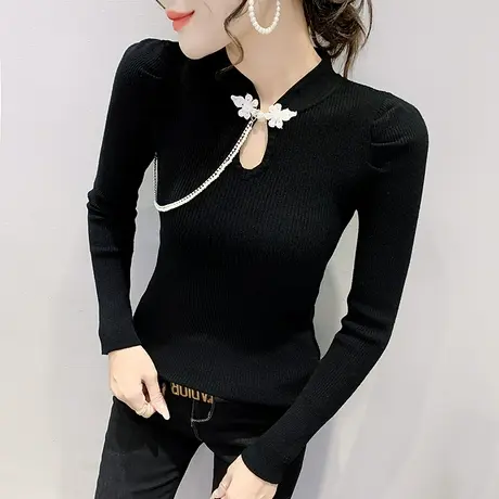 毛衣女套头2024秋冬新款时尚洋气钉珠针织衫长袖紧身内搭打底上衣图片