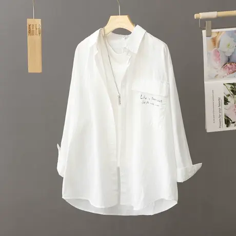 休闲白色衬衫外套女中长款宽松春秋季设计感小众上衣防晒衬衣开衫图片