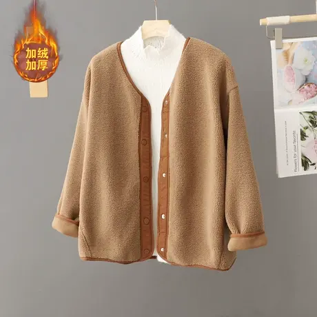 小香风羊羔毛外套女秋冬季2024新款爆款圆领皮毛一体加绒加厚棉衣图片