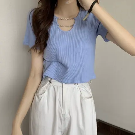 短款短袖t恤女夏装设计感穿搭高腰甜辣妹风学生ins超火露脐上衣服商品大图