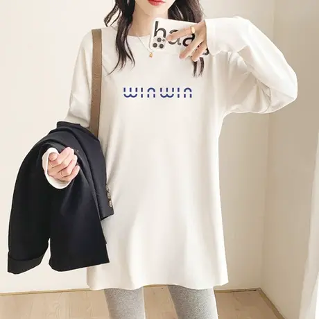 圆领打底衫中长款宽松慵懒风百搭长袖T恤女韩版上衣百搭显瘦内搭商品大图