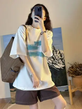 防棉短袖t恤女2023新款夏季港风chic潮牌宽松胖mm大码女装上衣服商品大图