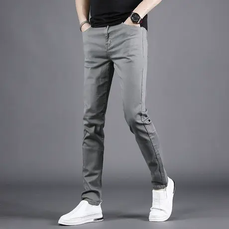 春季休闲牛仔裤男修身小脚2023新款灰色高端弹力百搭男士裤子青年商品大图