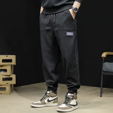 提花休闲裤男士春秋款大码2024新款黑色运动裤子束脚卫裤春季男裤商品大图