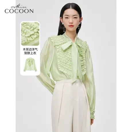 missCOCOON法式系带衬衫女2023新款春季木耳边设计感洋气别致上衣商品大图