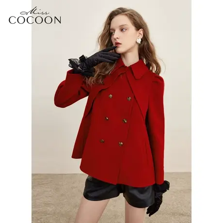 missCOCOON静奢风双面羊毛呢大衣2023秋冬新款设计感翻领毛呢外套商品大图