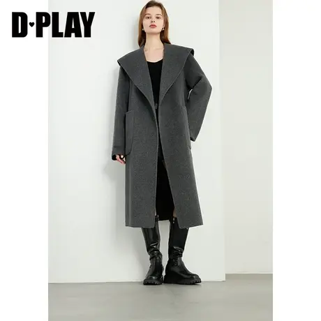 DPLAY冬轻奢名媛气质灰色浴袍风翻领宽松羊毛双面呢大衣外套图片