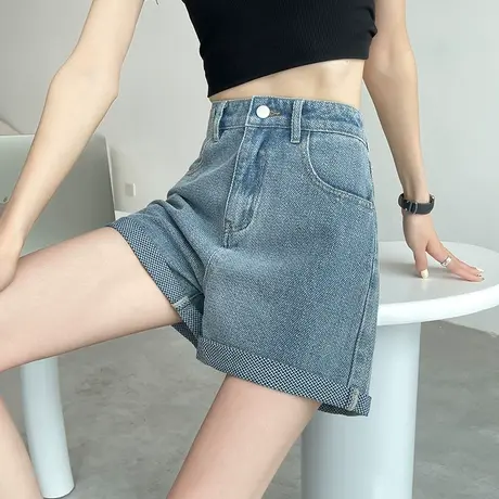 断码清仓不退不换牛仔短裤女高腰宽松a字小个子卷边阔腿辣妹热裤商品大图