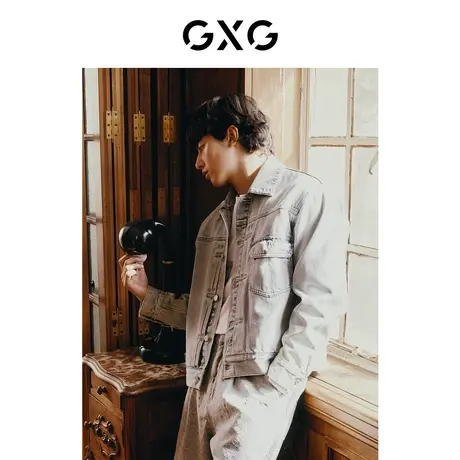 GXG男装 新年系列龙纹刺绣牛仔夹克男复古水洗牛仔外套 24春新品图片