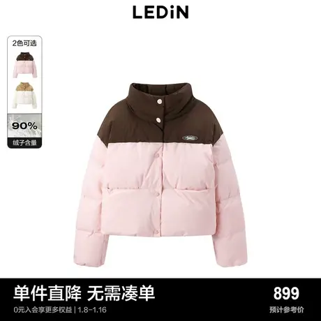 【商场同款】乐町立领面包羽绒服冬撞色拼接羽绒外套C1ACD4224商品大图