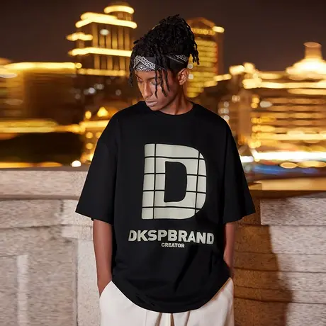 美式街头嘻哈发泡字母短袖T恤 男潮牌宽松潮流半袖男款夏季半截袖商品大图