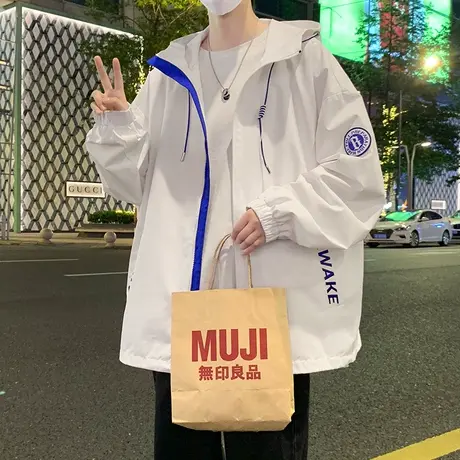 外套男款2024春秋季潮牌宽松夹克初中学生保暖青少年加棉冲锋衣服商品大图