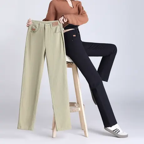 直筒牛仔裤女春秋2024年新款卡其色裤子高腰烟管裤洗水棉弹直筒裤商品大图