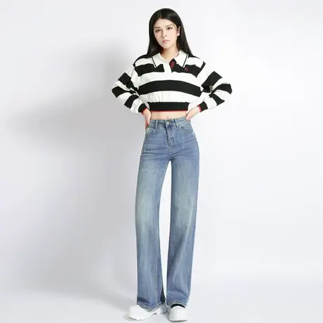 尚驭高腰阔腿牛仔裤女春秋2023年新款显瘦百搭垂感复古直筒拖地裤商品大图