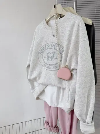 2024春季新款字母小绵羊刺绣宽松女简约洋气CHIC上衣韩系INS卫衣商品大图