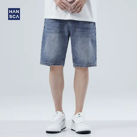 hansca牛仔短裤男夏季美式高街潮牌2023新款直筒宽松阔腿五分裤子商品大图