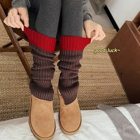 袜子女2023秋冬款本明年加厚保暖红色中筒袜小众风时尚保暖堆堆袜商品大图